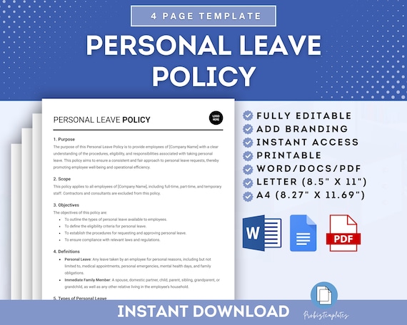 Personal Leave Policy, Employee Personal Leave Guidelines, Personal Time Off Policy, Personal Leave Of Absence Policy, Company Leave Policy