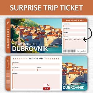 Printable Dubrovnik Surprise Gift Ticket, Editable Croatia Vacation Boarding Pass, Printable Dubrovnik Getaway Pass, Croatia Trip Gift Idea