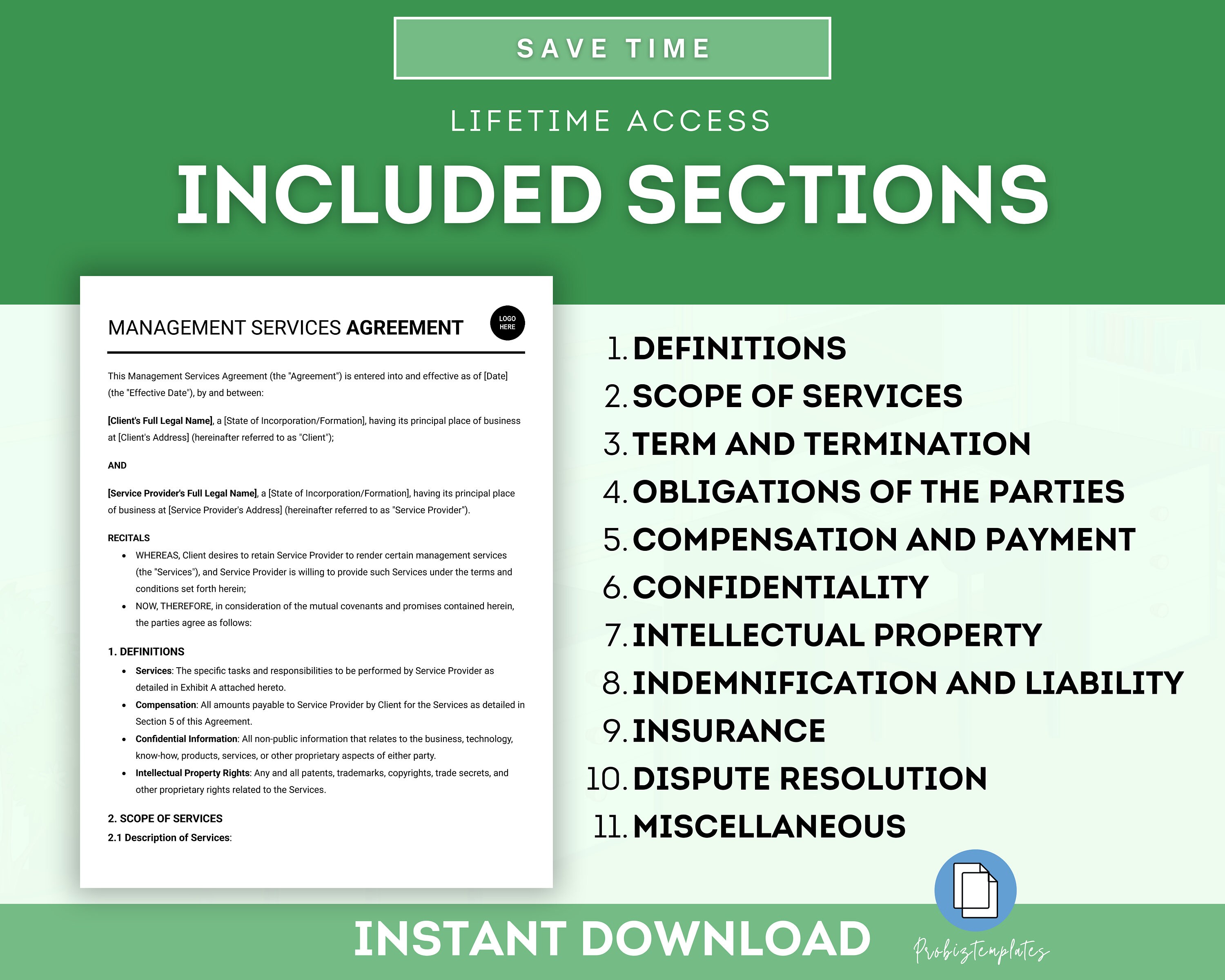 Management Services Agreement Template, Service Management Contract