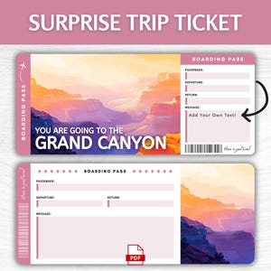 Printable Grand Canyon Surprise Gift Ticket, Editable Arizona Vacation Boarding Pass, Printable Grand Canyon Getaway Pass, USA Trip Gift
