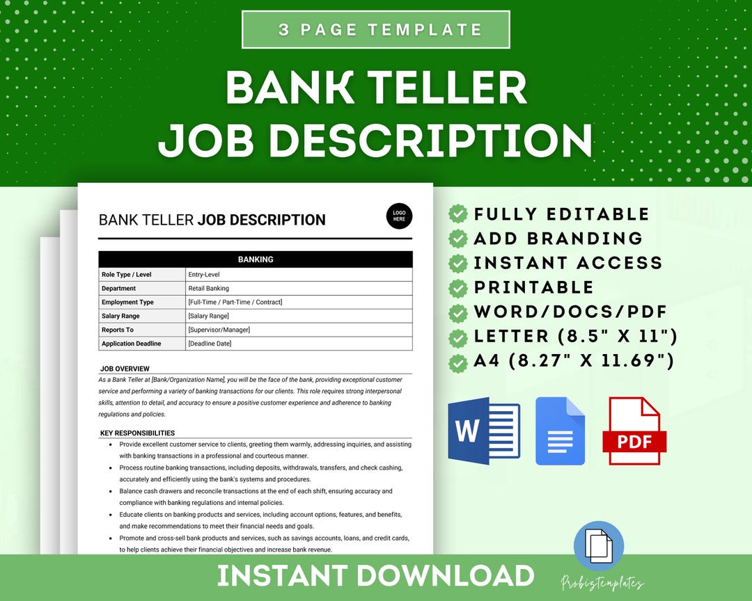 Bank Teller Job Description Template, Bank Teller Responsibilities