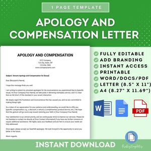 Plantilla de carta de disculpa y compensación, carta de disculpa y compensación del cliente, compensación por problema de servicio, disculpa y compensación