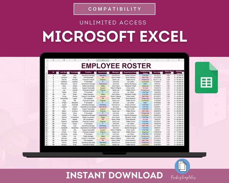 Employee Roster Template, Staff Database Template, Personnel Records ...
