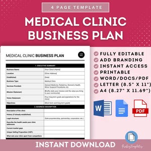 Medical Clinic Business Plan Template, Healthcare Clinic Business Strategy, Medical Center Planning Guide, Clinic Business Strategy Template