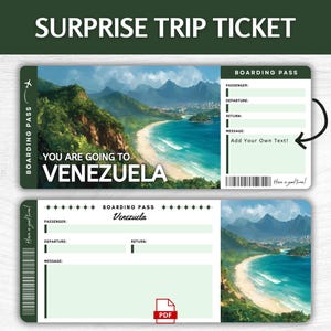 Printable Venezuela Surprise Gift Ticket, Editable Caracas Boarding Pass, Printable Venezuela Vacation Pass, South America Trip Gift