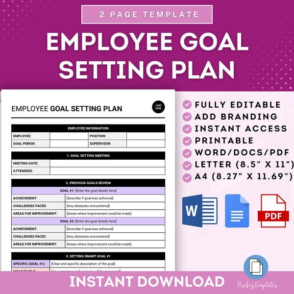 Employee Goal Setting Plan And Review Template, Employee Performance Goal Planner, Individual Goal Setting Plan, Personal Development Plan