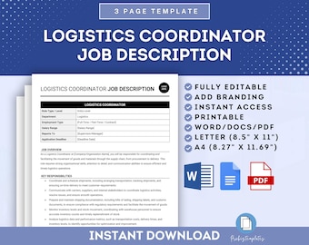 Modèle de description de poste de coordinateur logistique, Description de poste de responsable logistique, Modèle de description de poste de coordonnateur de la chaîne d'approvisionnement