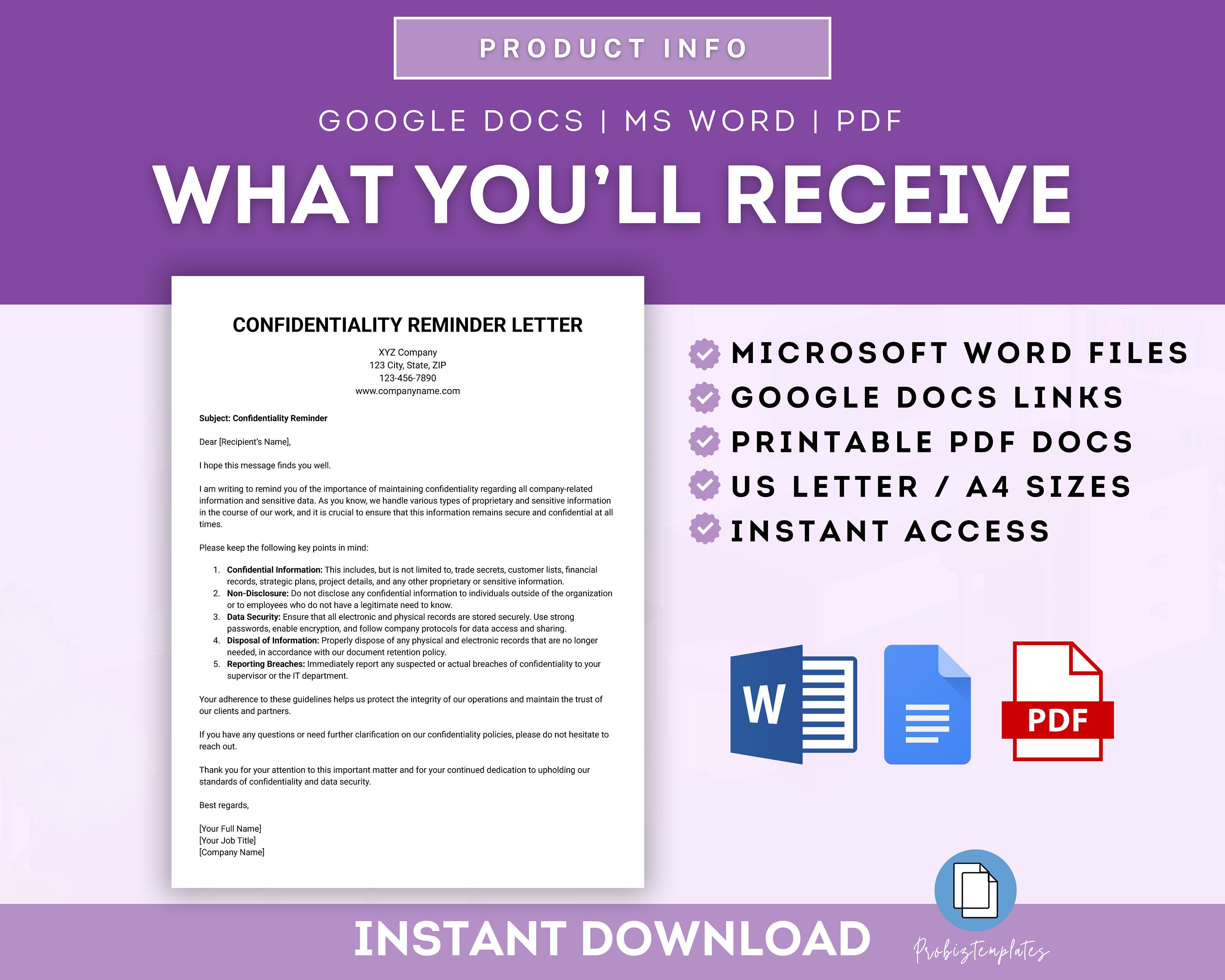 Confidentiality Reminder Letter Template, NDA Reminder Notice, Non ...