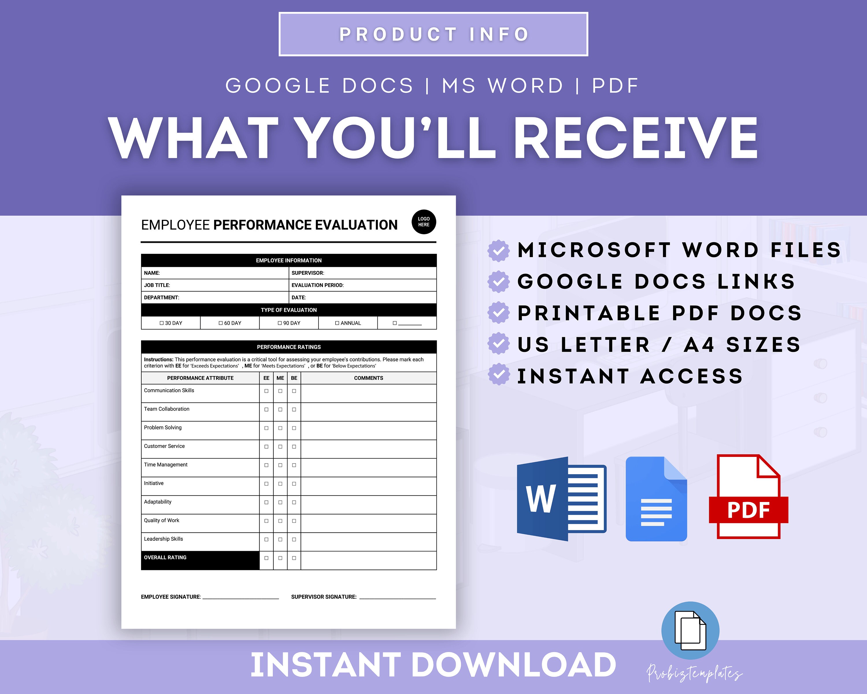 Employee Performance Evaluation Form Template, Human Resource Employee ...