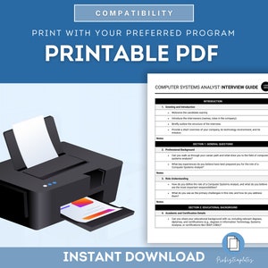 Puede incluir: Un documento PDF imprimible con una gu&iacute;a para entrevistar a un Analista de Sistemas Inform&aacute;ticos. La gu&iacute;a incluye secciones para el saludo y la introducci&oacute;n, preguntas generales, antecedentes educativos y detalles acad&eacute;micos y de certificaci&oacute;n.