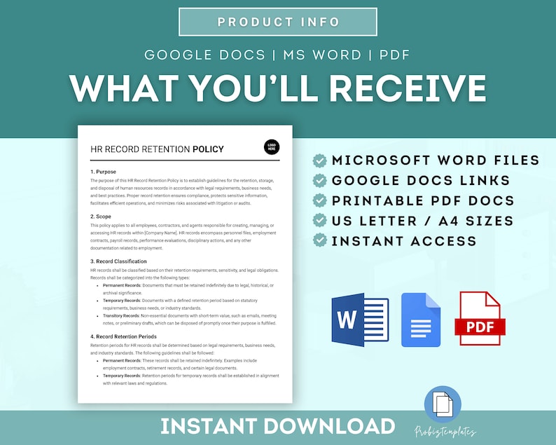 HR Record Retention Policy Template, Employee Document Retention, Human