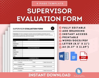 Supervisor Evaluation Form Template, Manager Performance Review Form, Boss Assessment Form, Leader Evaluation Form, Manager Assessment Form