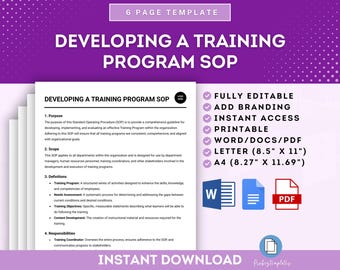 Developing Training Program SOP Template, Training Program Creation Template, SOP For Training Program, Employee Training SOP Template