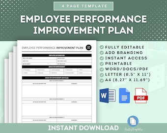 Employee Performance Improvement Plan Template, PIP Template, Employee Performance, Employee Performance Review Evaluation, HR Templates