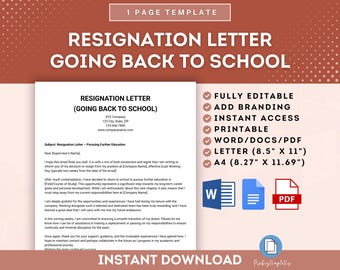 Plantilla de carta de renuncia para regresar a la escuela, carta de renuncia formal para regresar a la escuela, carta de renuncia de empleado para educación