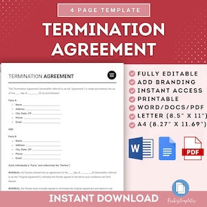 Termination Agreement, Employee Termination Contract, Mutual Termination Agreement, Termination Settlement, Termination Terms Agreement
