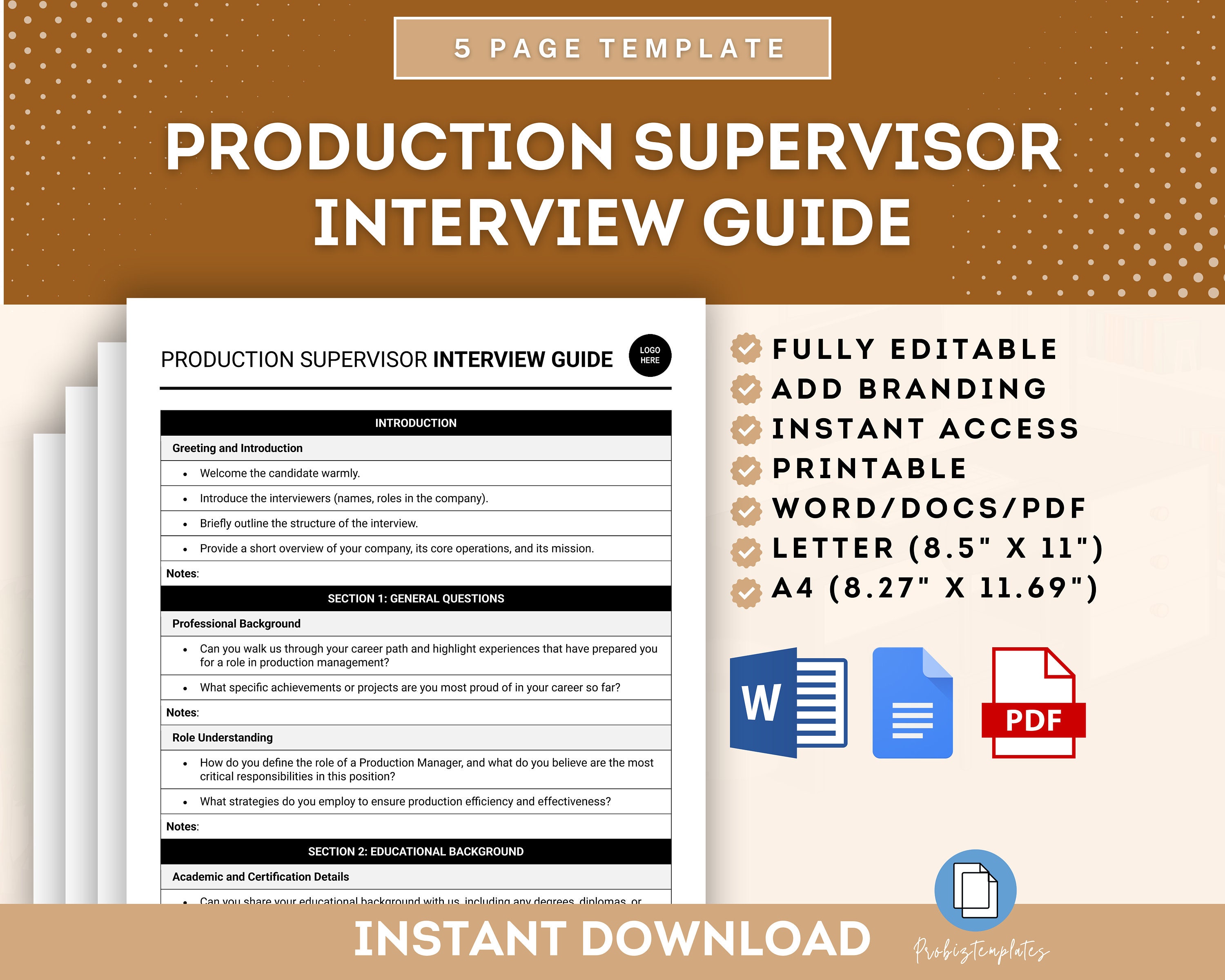 Production Supervisor Interview Guide Template, Manufacturing ...