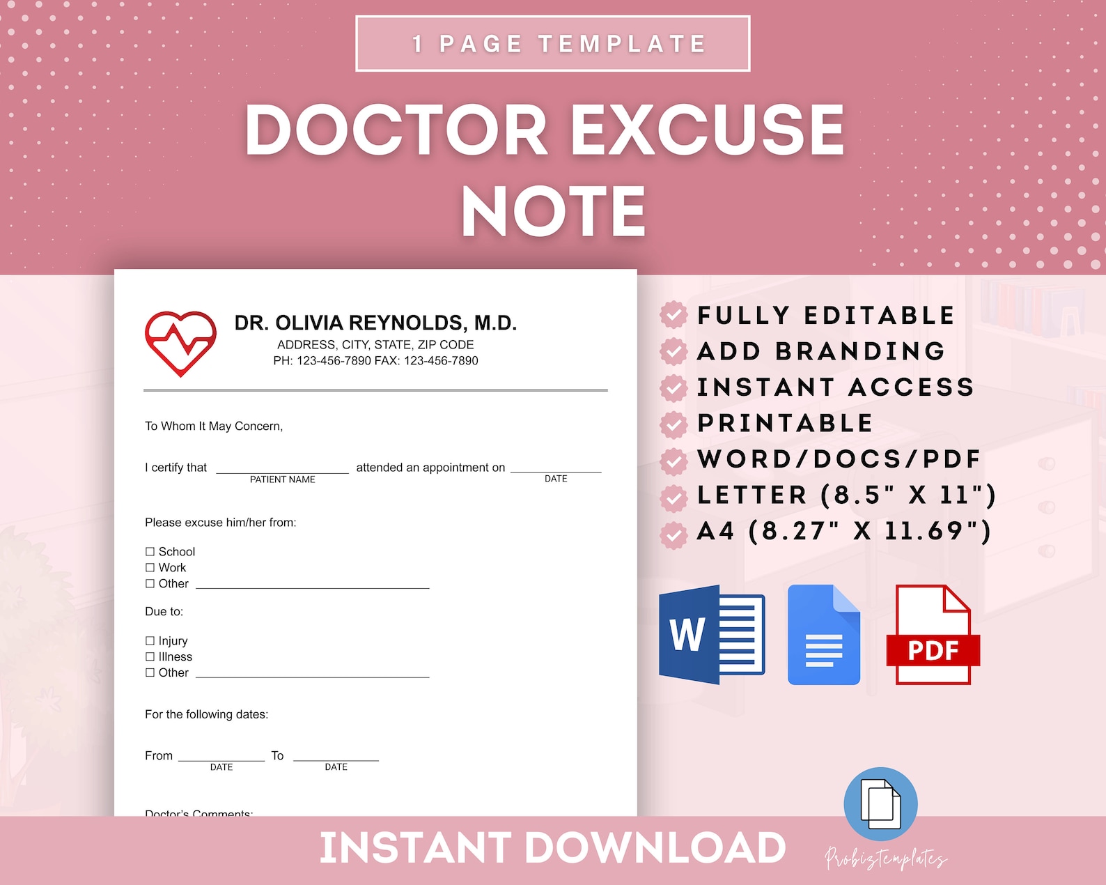 Fillable Doctor's Excuse, Doctor Excuse Work School, Doctor's Note ...