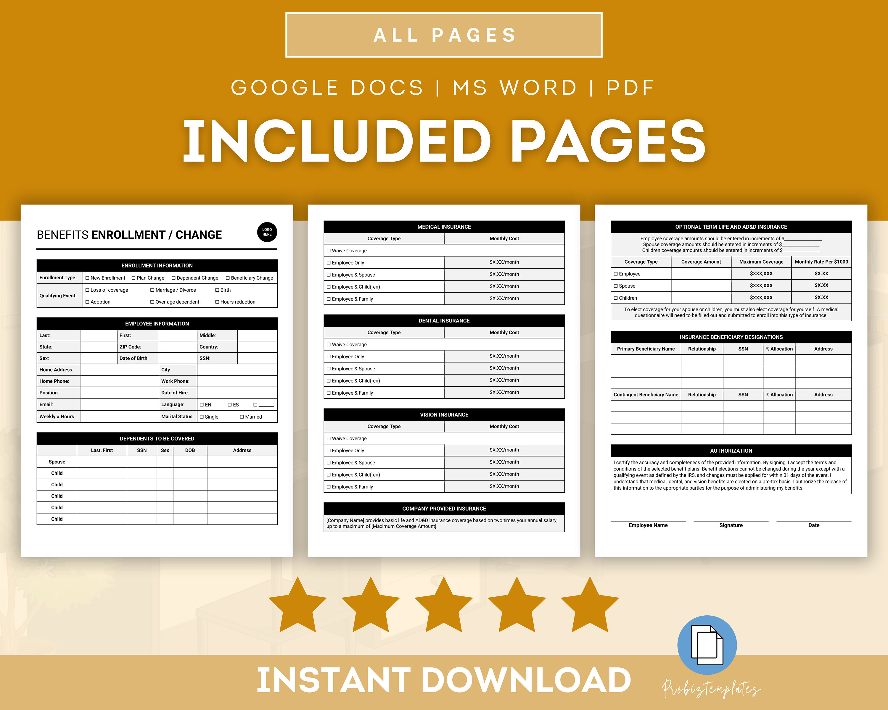 Benefits Enrollment and Change Form Template, Employee Benefits ...