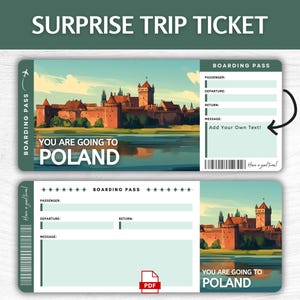 Printable Poland Surprise Gift Ticket, Editable Krakow Boarding Pass, Printable Poland Getaway Pass, Editable Poland Trip Gift Ticket