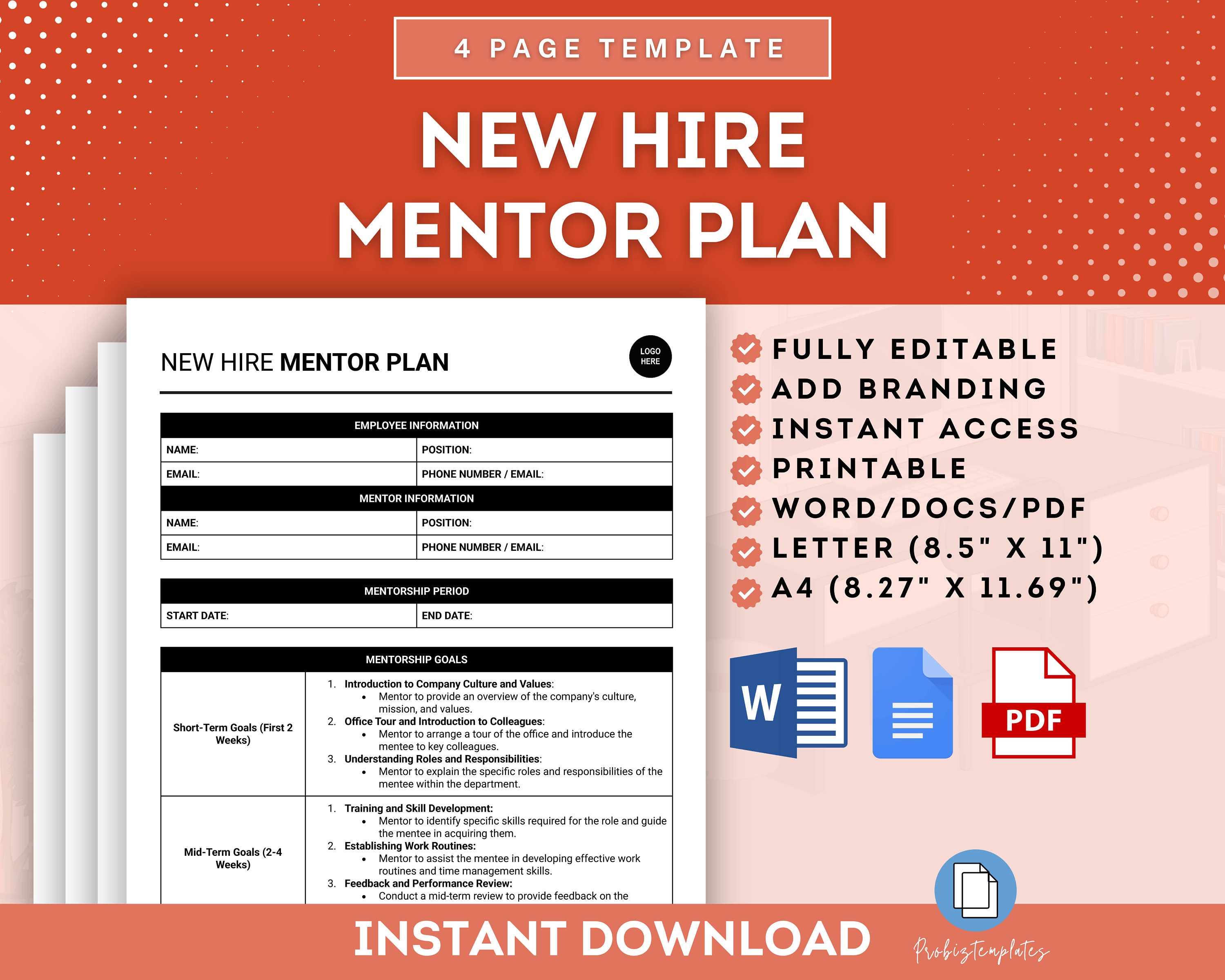 New Hire Mentor Plan, New Hire Employee Mentoring Plan, Mentor Mentee ...