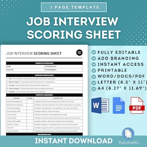Sjabloon voor scoreblad voor sollicitatiegesprekken, Evaluatieformulier voor HR-interview, Sjabloon voor sollicitatiebeoordelingsformulier, Feedback van kandidaten
