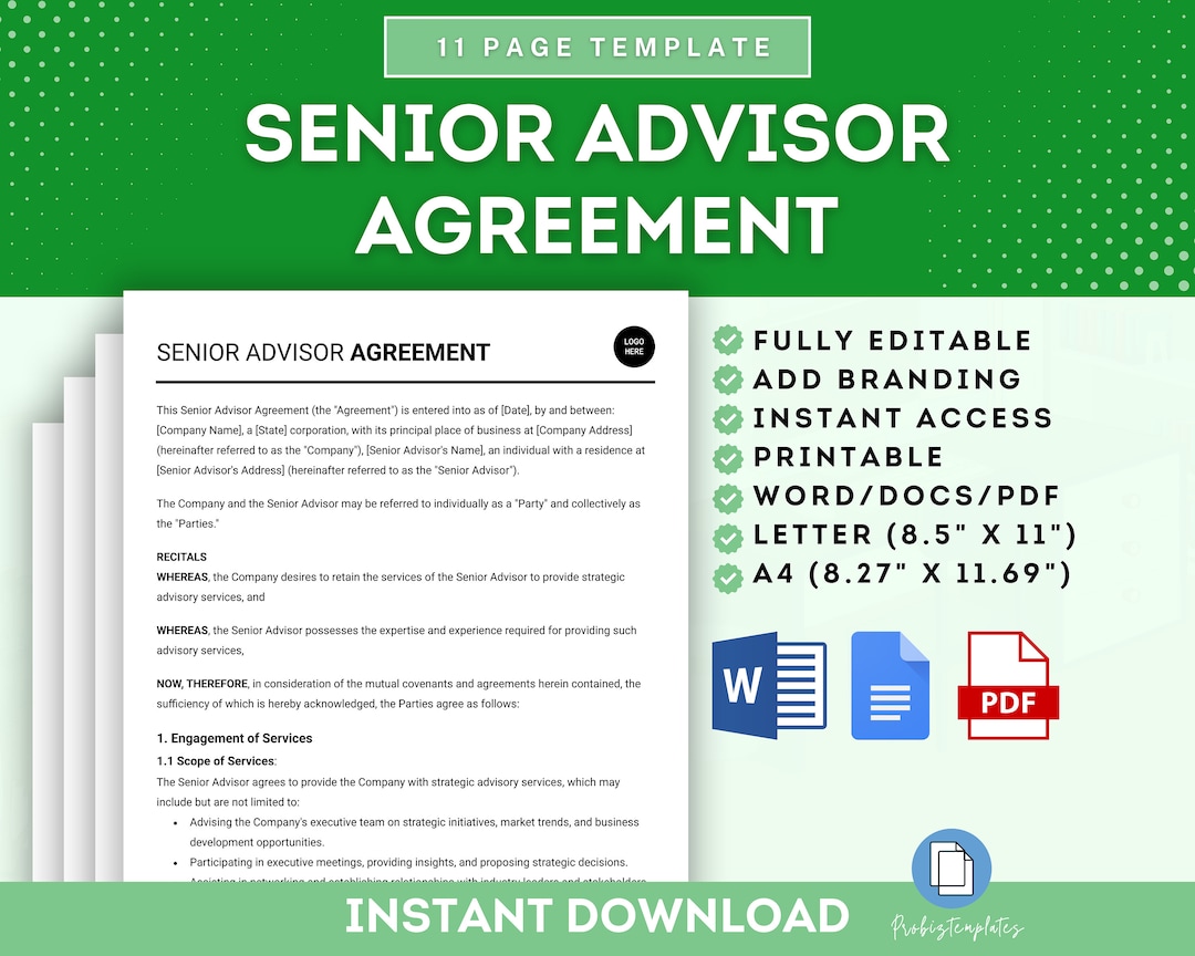 Senior Advisor Agreement, Executive Advisor Contract, Senior Consultant ...