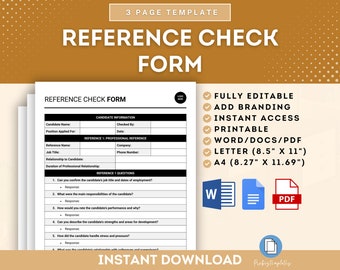 Reference Check Form, Job Reference Check Form, Employment Reference Check Form, Reference Inquiry Form, Candidate Reference Check Form