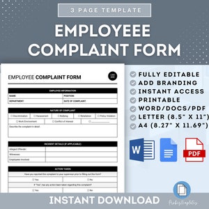 Employee Complaint Form Template, Employee Grievance Form, Staff Complaint Form, Human Resources Employee Complaint Form, Workplace Concern