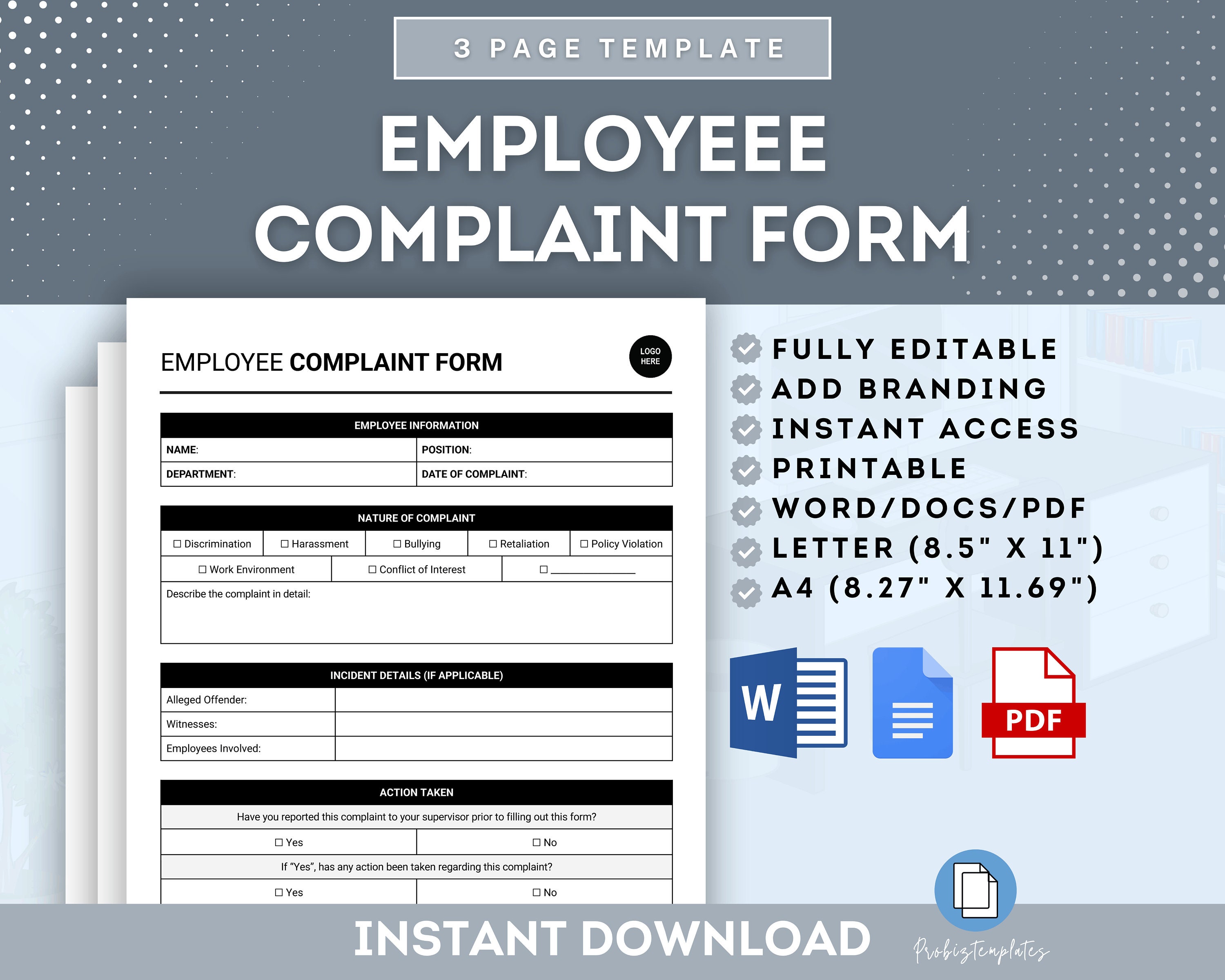 Employee Complaint Form Template, Employee Grievance Form, Staff ...