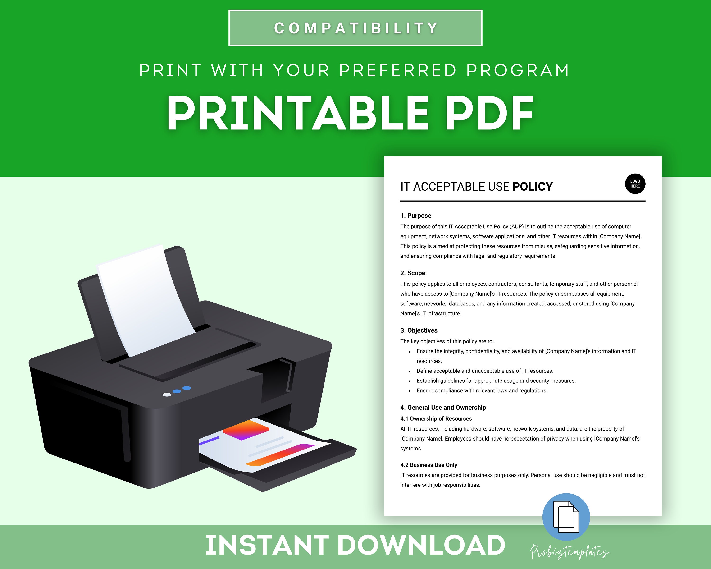 IT Acceptable Use Policy Template, Company IT Use Guidelines Template ...