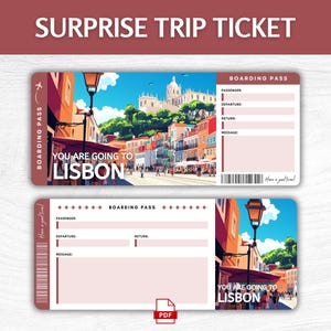 Printable Lisbon Surprise Gift Ticket, Editable Portugal Boarding Pass, Printable Lisbon Vacation Boarding Pass, Portugal Trip Gift Ticket