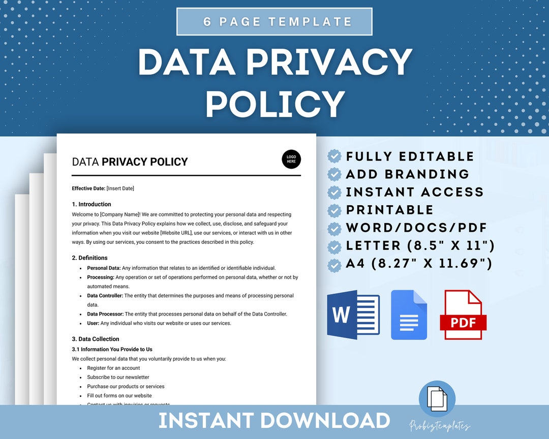 Data Privacy Policy Template, Company Privacy Policy Template, Data ...