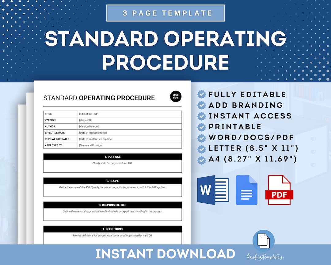 Standard Operating Procedure Template, SOP Business Document, Employee ...