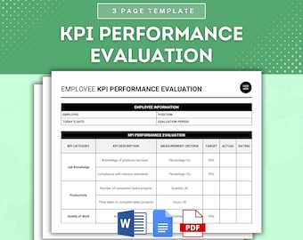 Employee KPI Performance Evaluation Form Template, Performance Metrics Assessment Form, Employee Performance Scorecard, KPI Achievement Form