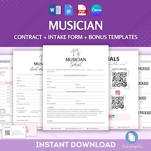 Musikervertrags-Paket, Vorlage für Live-Aufführungsvereinbarung, Konzertbuchervertrag, Künstlerdarbietungsvertrag, Kundenaufnahmeformular