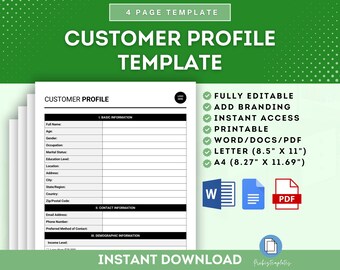 Customer Profile Template, Customer Information Form, Customer Data Template, Customer Details Sheet Template