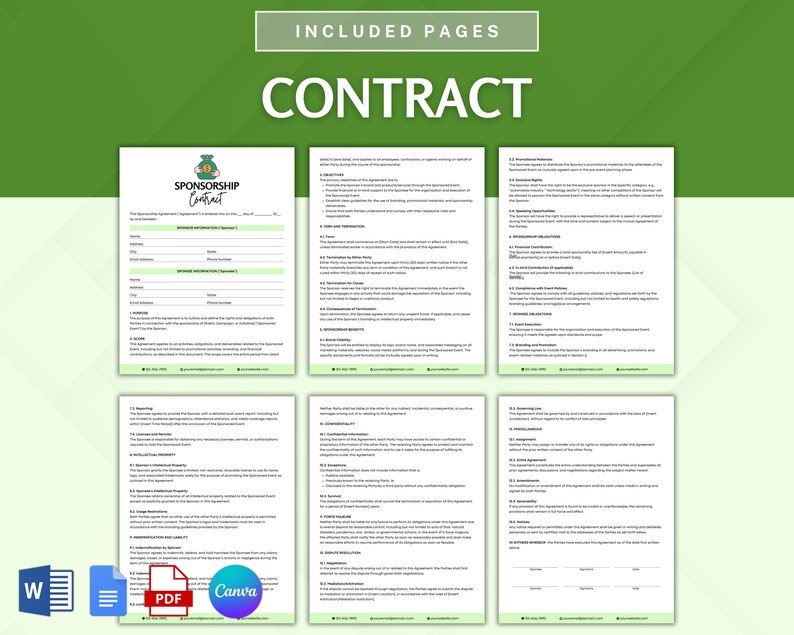 Sponsorship Contract Bundle, Brand Partnership Agreement Template ...