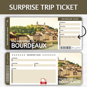 Biglietto regalo a sorpresa stampabile per Bordeaux, carta d'imbarco modificabile per le vacanze in Francia, pass stampabile per un viaggio enologico a Bordeaux, idea regalo per un viaggio a Bordeaux