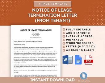 Notice of Lease Termination Letter From Tenant, Lease End Notice by Tenant, Tenant Lease Termination Notice, Rental Agreement Termination
