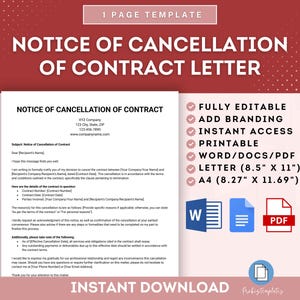 Modelo de carta de cancelamento de contrato, notificação de rescisão de contrato, carta de cancelamento de contrato, notificação de fim de contrato