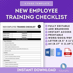 New Employee Training Checklist, Onboarding Training Checklist, Employee Training Schedule, New Hire Training Guide, Training Checklist