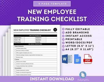 New Employee Training Checklist, Onboarding Training Checklist, Employee Training Schedule, New Hire Training Guide, Training Checklist