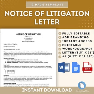 Carta de notificação de litígio, modelo de notificação de litígio, notificação de ação legal, formulário de notificação de ação judicial, modelo de notificação de processo judicial