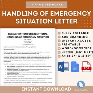 Carta de manejo de situaciones de emergencia, Carta de elogio de respuesta de emergencia, Carta de agradecimiento a la situación de emergencia, Carta de gestión de crisis