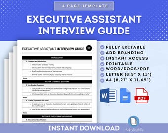 Sjabloon sollicitatiegesprek executive assistant, sollicitatievragen executive assistant, gids aanwerving assistent, voorbereiding sollicitatiegesprek assistent