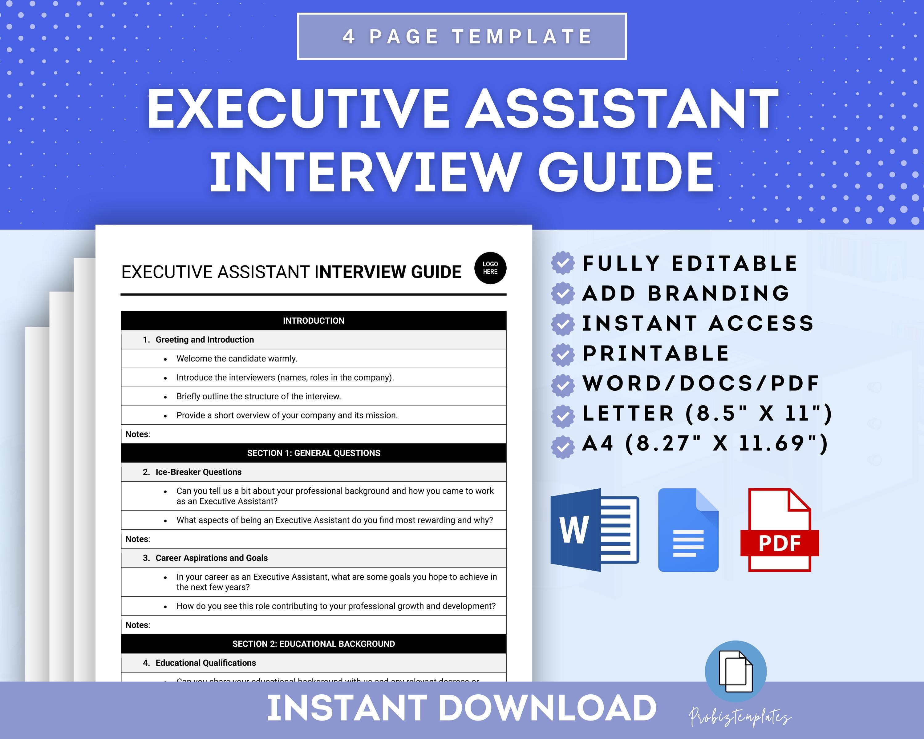 Executive Assistant Interview Guide Template, Executive Assistant ...