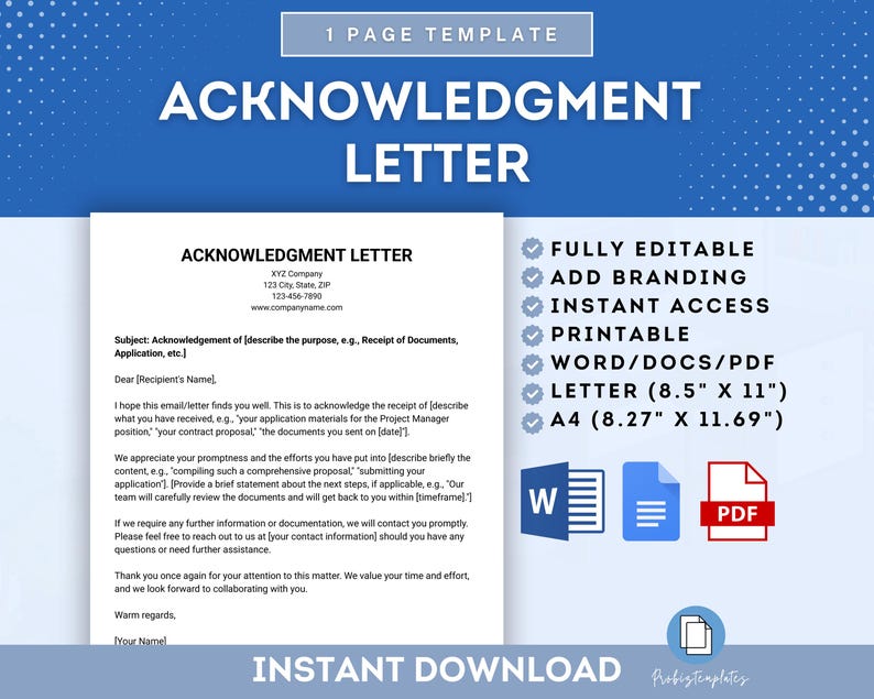 Formal Acknowledgment Letter Example Receipt Acknowledgment Letter Template, Formal Acknowledgment Letter ...