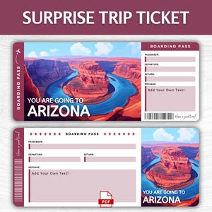 Billet cadeau surprise imprimable en Arizona, carte d'embarquement modifiable pour Phoenix AZ, carte d'embarquement imprimable pour les vacances en Arizona, billet cadeau voyage aux États-Unis