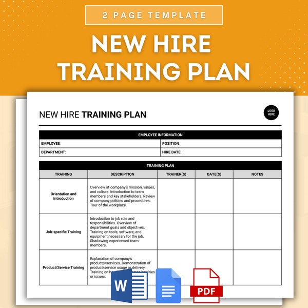 New Hire Training Plan, Employee Orientation Guide, Employee Onboarding Program, New Team Member Training Outline, Training Schedule Plan